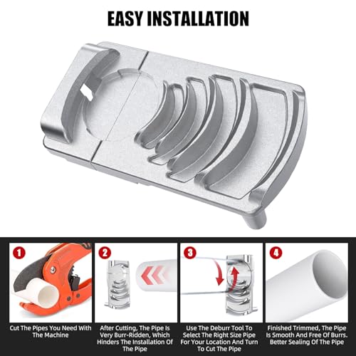 Deburring Tool for Plastic Pipe, Suitable for 6 Pipes Size from 1-1/4 to 4-Inch,PVC Reamer & Chamfer Tool with Sharp Blade 6 Sizes in Creates Smooth Chamfer, Achieve More Uniform Coverage and Adhesion