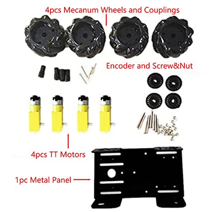 Professional 60mm Mecanum Wheel Car Chassis MC100 for Arduino / Raspberry pi / Micobit, Remote Control 4WD Metal Smart Robot Car Chassis Kit Omnidirectional Wheel with DC TT Motor DIY AI RoS STEAM - color: Blue