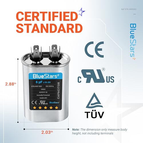 [2025 Updated] BlueStars 6 uF MFD 6uf 370-440VAC Oval Run Capacitor - size: 6 MFD