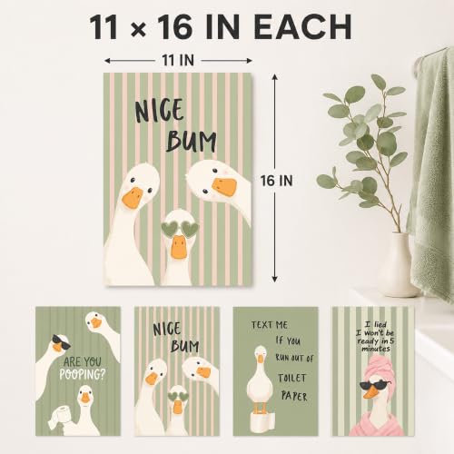 Emotional Uplifting Funny Bathroom Wall Art Set of 4, 11x16 Inch Glossy Goose Posters, Silly Goose Bathroom Decor, are You Pooping Sign, Cute Farmhouse Restroom Artwork, Unframed - color: Funny Goose