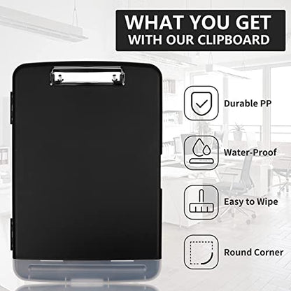 Clipboard with Storage, A4 Binder Nursing Clipboards with Pen Holder, Heavy Duty Storage Clipboards with Low Profile Clip, Clipboard Folder Side-Opening, Smooth Writing Clip Board (Black) - color: Black