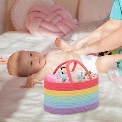 COMSE Baby Diaper Caddy Organizer with Handles, Cotton Rope, Rainbow - color: Rainbow, size: Regular