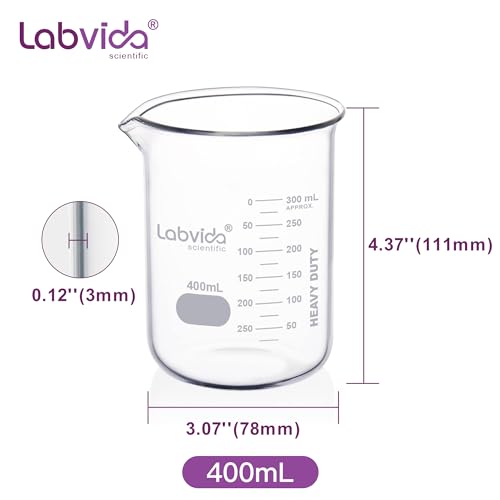 6pcs 400ml 3.3 Borosilicate Glass Thick Beakers, LVA029 - style: 6pcs of Vol.400ml