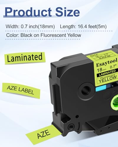 5 Pack Esaytool Replacement for TZe-C41 TZeC41 TZC41 18mm 0.7inch Black on Yellow Fluorescent Laminated Compatible with P-Touch PT-D400 PT-D410 PT-D600 PT-D610BT PT-D460BT Label Marker - color: Black on Fluorescent Yellow, size: 18mm