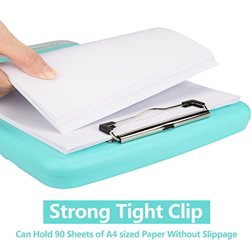 Clipboard with Storage, A4 Binder Nursing Clipboards with Pen Holder, Heavy Duty Storage Clipboards with Low Profile Clip, Clipboard Folder Side-Opening, Smooth Writing Clip Board (Blue Green) - color: Blue Green