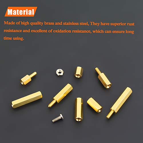 HELIFOUNER 200 Pieces M2.5 Male Female Hex Brass Spacer Standoff Screw Nut Assortment Kit - size: M2.5 Brass Standoff Kit