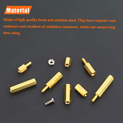 HELIFOUNER 200 Pieces M2.5 Male Female Hex Brass Spacer Standoff Screw Nut Assortment Kit - size: M2.5 Brass Standoff Kit