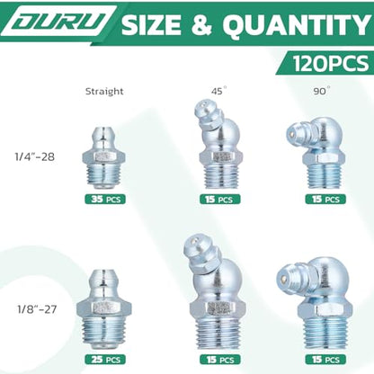 OURU 120PCS Grease Fittings Assortment Kit, SAE with Wrench Kit - size: 120