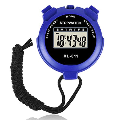 Vicloon Digital Timer, Simple Sport Timer with Large Display, Single Lap Split Stopwatch, 12/24 Hour Clock Alarm Date for Coaches Kids Training Swimming Running (Blue) - color: Blue