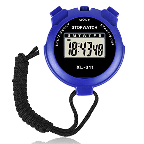 Vicloon Digital Timer, Simple Sport Timer with Large Display, Single Lap Split Stopwatch, 12/24 Hour Clock Alarm Date for Coaches Kids Training Swimming Running (Blue) - color: Blue