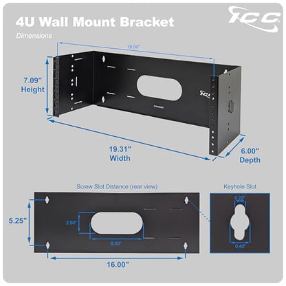 ICC 4U Hinged Wall Mount Rack Bracket, 6" Deep, 40 lb, Black, 1-Pack - size: 1 Pack, style: 4 RMS