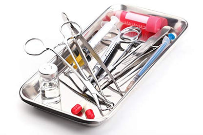 3 Pack Professional Medical Surgical Stainless Steel Dental Procedure Tray Thickening Lab Instrument Tools Trays -Flat Type (8.6" * 4.3" * 0.8", 3) - size: 8.6" * 4.3" * 0.8"
