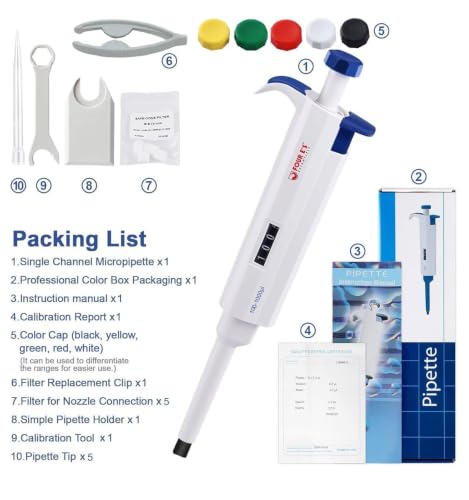 FOUR E'S SCIENTIFIC 0.1-1mL Pipette, Single-Channel Adjustable Pipettor - size: 07 (100-1000ul)