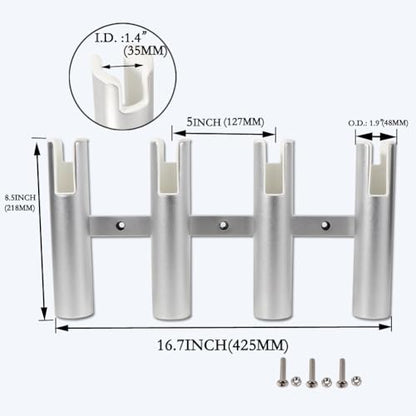 2PCS 4-Tube Aluminum Fishing Rod Holder for Boat, Wall-Mounted Fishing Pole Roof Rod Rack, Surf Fishing Rod Holder for Truck, Boats & Yacht - color: Silver