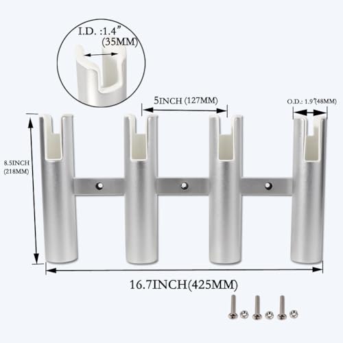 2PCS 4-Tube Aluminum Fishing Rod Holder for Boat, Wall-Mounted Fishing Pole Roof Rod Rack, Surf Fishing Rod Holder for Truck, Boats & Yacht - color: Silver
