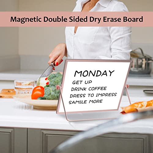 Magnetic Dry Erase White Board with Stand, 16" x 12" Desktop White Board - color: Rose Gold