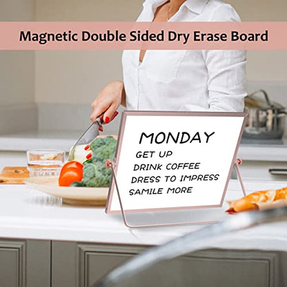 Magnetic Dry Erase White Board with Stand, 16" x 12" Desktop White Board - color: Rose Gold
