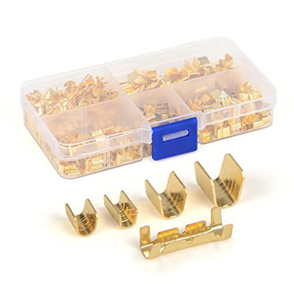 500pcs U Shape Copper Crimp Terminal Connectors Kit, Non-Insulated Cable Wire Spade Electric Butt Connector Assortment Kit (WKS-500U)