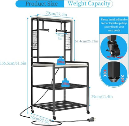 kepptory 3D Printer Stand with Power Outlet, Rolling Storage Cart w/Filament Spool Holder, Lockable Wheels Heavy Duty Rack for Ender 3 Ender 5 CR10 Desktop 3D Printers, Gray - color: Gray