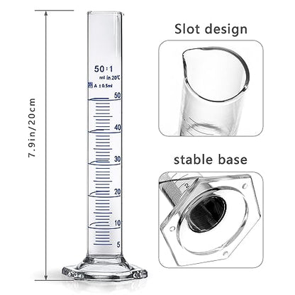 Thick Glass Graduated Cylinder Measuring Liquid Lab Hexagon Base Cylinders Come with Cylinder Brush (Glass, 50ML) - size: 50ml