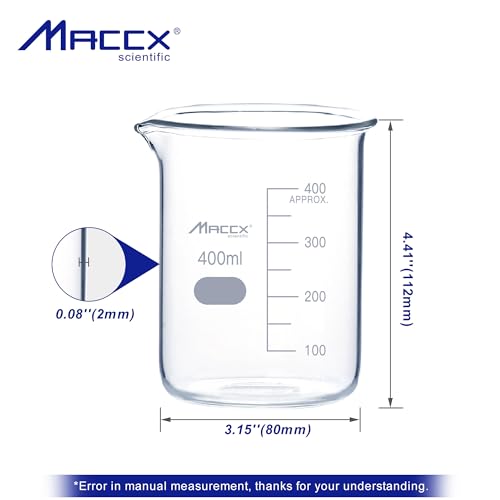 13.5oz(400ml) Sturdy Glass Beaker, 3.3 Borosilicate Griffin Low Form with Printed Graduation, Pack of 12, BKL400-012 - style: Vol.400ml, Pack of 12