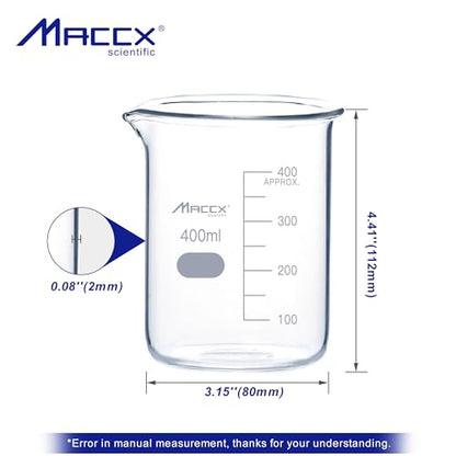 13.5oz(400ml) Sturdy Glass Beaker, 3.3 Borosilicate Griffin Low Form with Printed Graduation, Pack of 12, BKL400-012 - style: Vol.400ml, Pack of 12