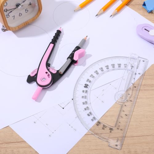 Zonon 2 Pcs Protractor and Compass Set, Swing Arm Protractor, Pink Clear - color: Pink Clear