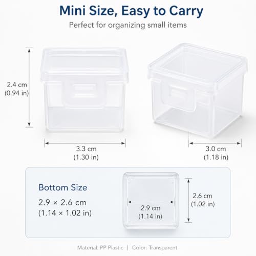 10PC Mini Clear Plastic Storage Boxes Stackable Small Parts Organizer Containers with Hinged Lid for Hardware Beads Jewelry Craft Tiny Accessories 1.30x1.18x0.94 Inch