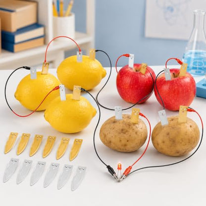 Garneck 30pcs Copper Zinc Electrode Strips: Metal Anode Plate Set for Fruit Battery Experiment Supplies Lemon Potato Science Projects Electroplating STEM Classroom Supplies - size: 4x1.1x0.1cm