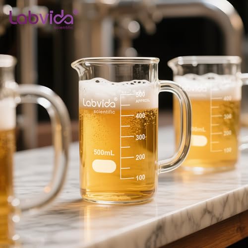 2pcs Beakers with Handle, 500ml, 3.3 Borosilicate Glass, Griffin Low Form Beaker Mug with Printed Graduation, LVAT001 - color: 2PCS of Vol. 500ml