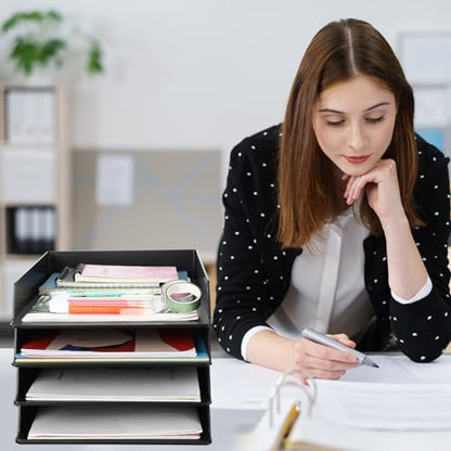 Wenqik Black Letter Trays Stackable, 6 Pcs Plastic Desk Organizer - color: Black