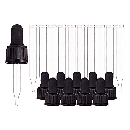 PH PandaHall Set of 12, Glass Eye Droppers for Essential Oil 10ml (1/3 Ounce) Pressure Rotating Cover Oil Droppers Pipettes Roller Tops for 10ml Essential Oil Bottles - color: Fit for 10ml Bottle