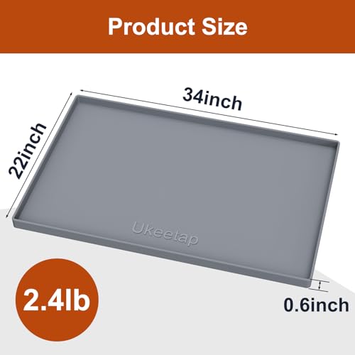 34" x 22" Extra Thick Silicone Mat Waterproof with Raised Edge, - color: Gray, size: 34"L x 22"W