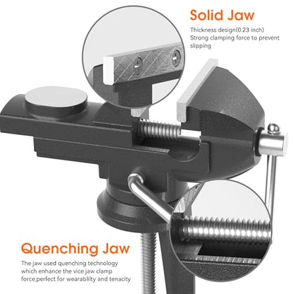 Portable Vise Clamp On Vice for Workbench- 3 Inch Rotate 360°Bench Clamp Swivel Base for Drilling Metalworking Woodworking, Cutting Conduit, Black - style: 3-black