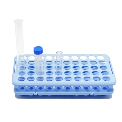 1 Pcs Plastic Test Tube Rack, 50 Holes for 5/10/15mL Tubes, 18mm Diameter - color: Light Blue