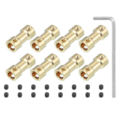 PATIKIL Brass Shaft Coupling Joint 2mm to 6mm, 8 Pcs Motor Shaft Coupler Extension Connector Rigid Sleeve Adapter Transmission Joint with Screws for RC Car Tires Shaft Motor - size: 2mm to 6mm
