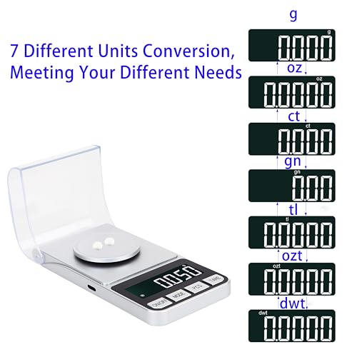 Rechargeable High Precision Digital Milligram Scale 100g/0.001g Jewelry Scale, Gram Scale, Pocket Scale, Food Scale for Powder Medicine, Gold, Gem, Reloading, with 50g Calibration Weigh