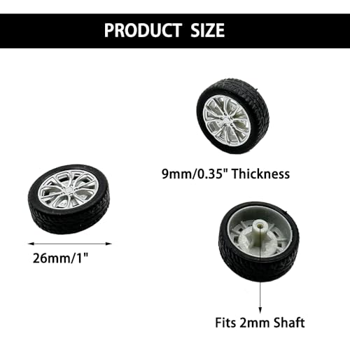 10PCS Small Toy Car Wheels Model Car Rubber Tire Wheels with 5PCS Shaft Round Axles for for DIY Model Toy RC Car Truck Robot Wheel Replacement Accessories (2x26mm) - style: 2x26mm