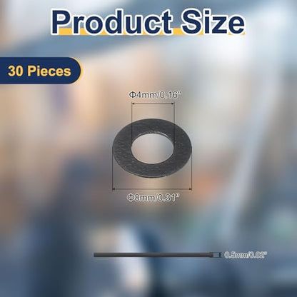 uxcell 30 Pcs M4 PVC Flat Washers 4mm ID 8mm OD 0.5mm Thick Plain Washer Grommets Plastic Sheet Gasket Fastener Sealing Spacer Gasket Ring Water Hose Washers, Clear Black - size: 4mm x 8mm x 0.5mm