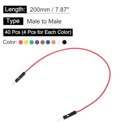 MECCANIXITY Male to Male 1Pin Breadboard Jumper Wire 2.54mm Pitch Ribbon Cable 20cm Long Electronics Breadboard Ribbon Cables for Breadboard Electronic Projects Pack of 40 - size: 20cm