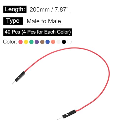MECCANIXITY Male to Male 1Pin Breadboard Jumper Wire 2.54mm Pitch Ribbon Cable 20cm Long Electronics Breadboard Ribbon Cables for Breadboard Electronic Projects Pack of 40 - size: 20cm
