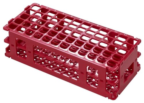 Caplugs Evergreen 240-3201-R8SI RT Series – Test Tube Rack for 16 mm Tubes, 60 Places, Red Polypropylene (PP), Lightweight, Stackable, Autoclavable, Collapsible, Submersible, Testing, Laboratory - color: Red