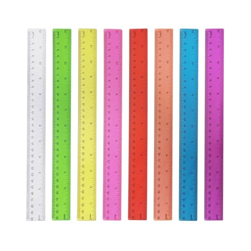 8 Pack 12 Inch Color Clear Ruler Plastic Rulers
