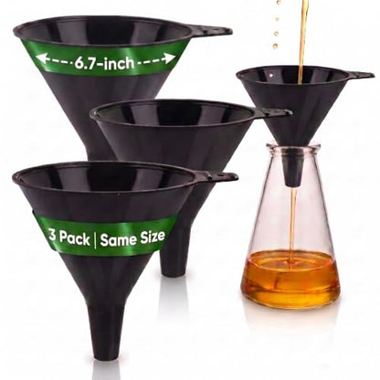 Plastic Funnels 3 Pack - Kitchen and Automotive Funnel Set - color: Black