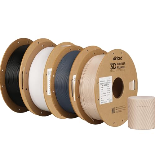 Inland PLA Basics Filament 1.75mm, 1kg Spool – Dimensional Accuracy ±0.02mm, Neatly Wound, Fits Most FDM 3D Printers (Black, White, Gray, Bone White, 4 Pack) - color: 4kg Black, White, Gray, Bone White