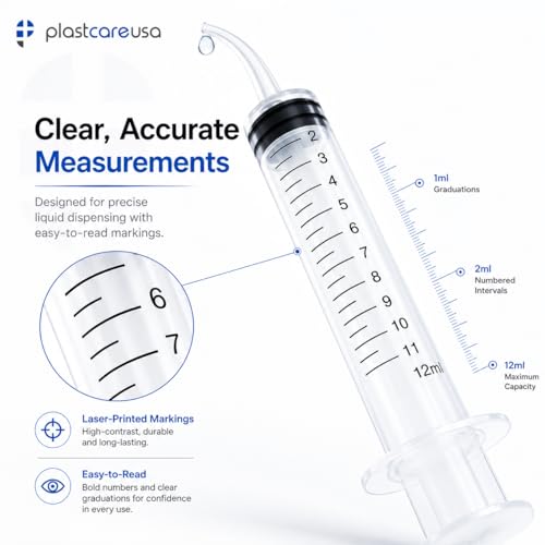 10 Disposable Curved Tip 12ml Dental Oral Dispensing 12cc Syringes (with Measurements) for Dental, Pets, Liquid