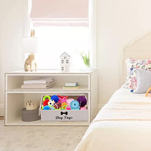 Geyecete Large Dog Toys Storage Bins-Foldable Fabric Trapezoid Organizer Boxes with Weave Rope Handle,Collapsible Basket for Shelves,Dog Apparel(Beige-Dog) - color: Beige