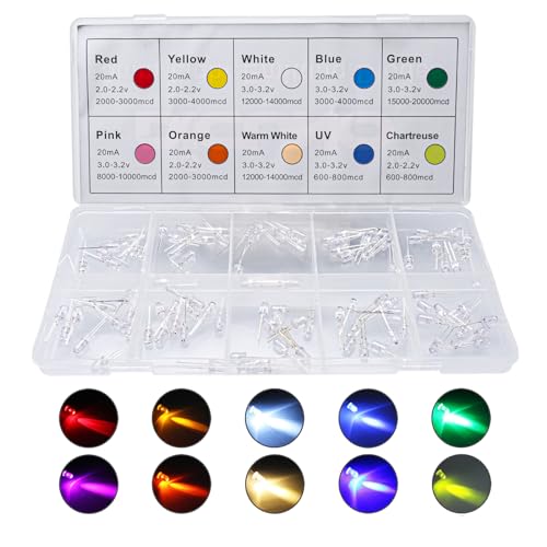 DiCUNO 100pcs 5mm Light Emitting LED Diode Clear Lens, 10 Colors x 10pcs - size: 100pcs