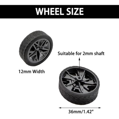 10PCS Toy Wheel Model Car Wheel with 5PCS Round Rod Shaft Axles for DIY Model Toy RC Car Truck Robot Building Project (2x36mm) - style: 2x36mm