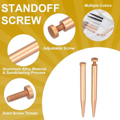 uxcell 4 Pcs 0.3" x 2.9"Standoff Screws Aluminum Alloy Wall Mount Sign Mounting Hardware Kit with 4pcs Screws for Hanging Acrylic Glass Signs, Rose Golden - color: Rose Golden, size: 0.3" x 2.9"